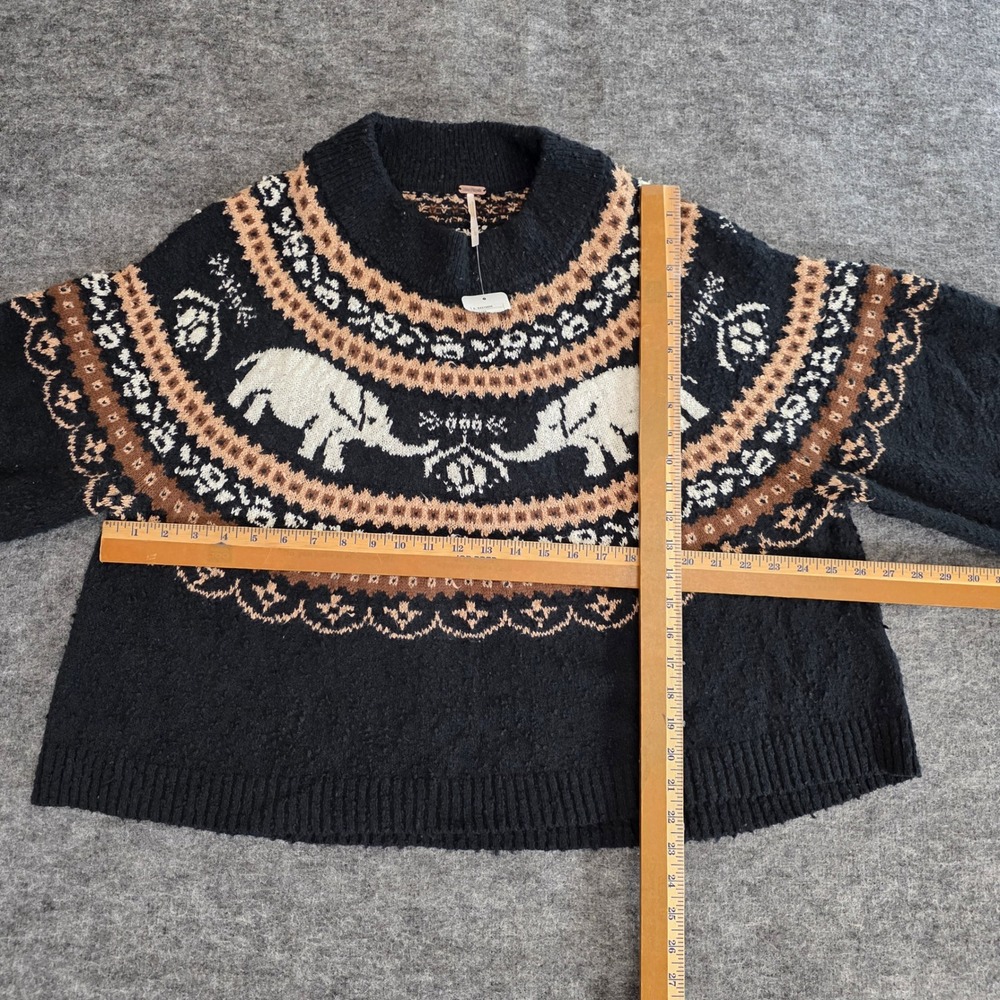 Free People Fair Isle Oversized Nellie Elephant Knit Sweater Large‎ Black Brown - Picture 10 of 14